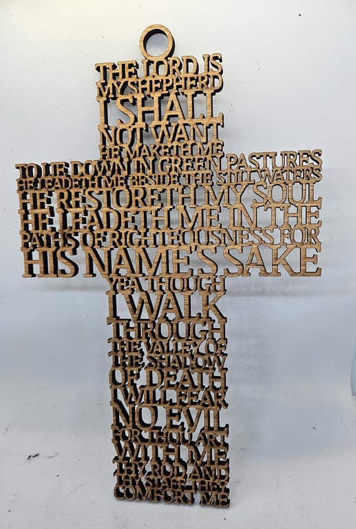 Psalm 23 Wooden Cross - Christian Decor - Religious Gift with StandHook