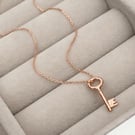 9ct solid rose gold small and dainty key charm pendant and chain