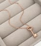 9ct solid rose gold small and dainty key charm pendant and chain
