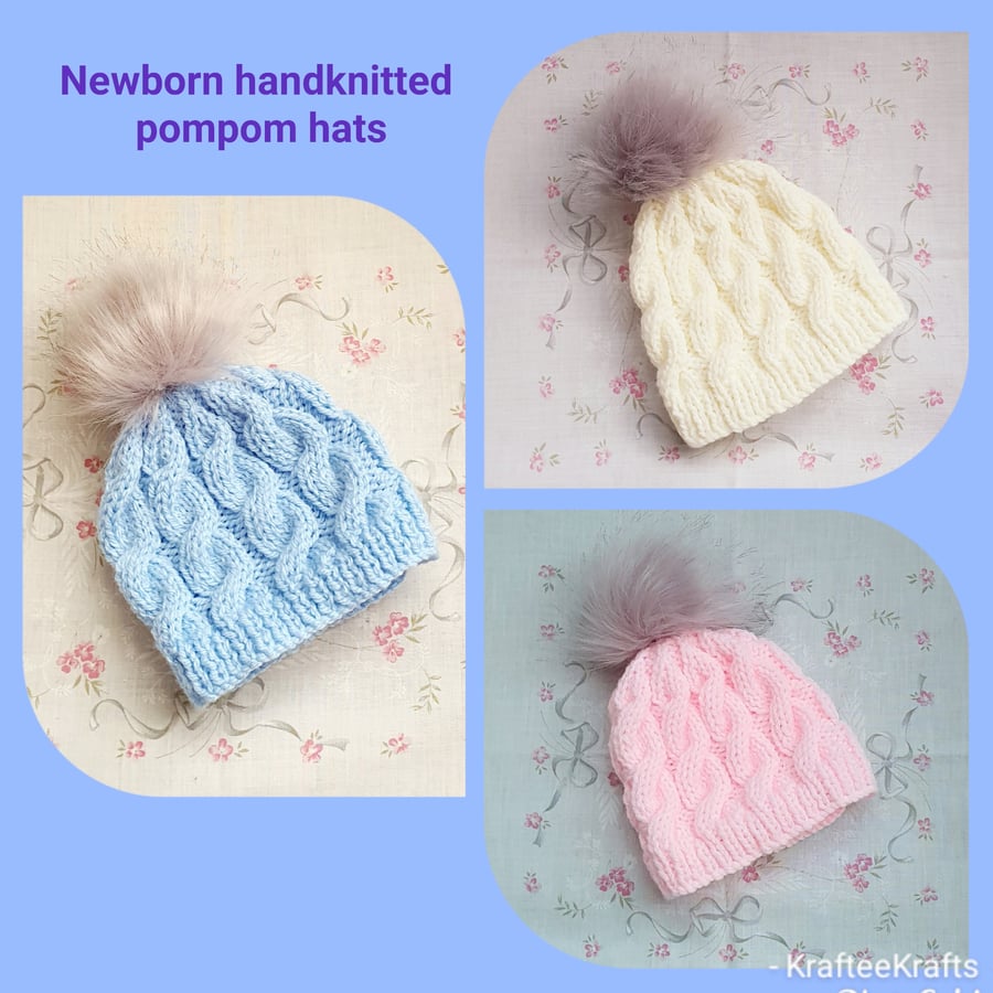 Newborn Hand-knitted Pompom Hats