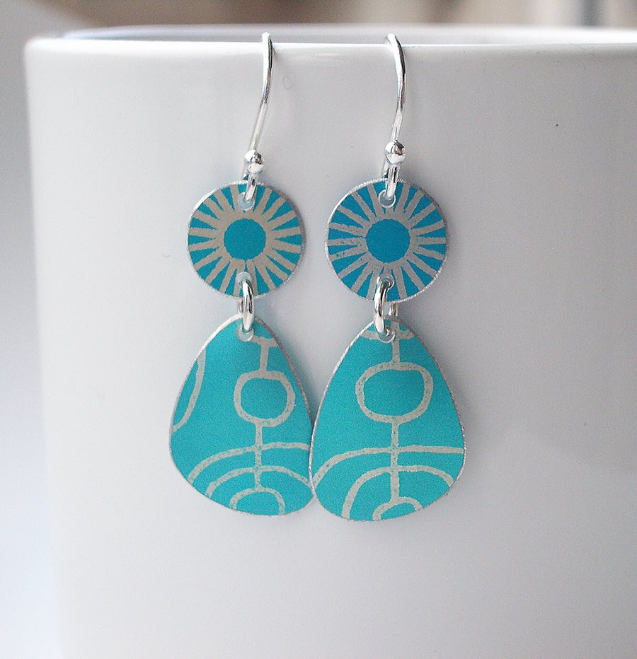 Mid century style turquoise drop earrings