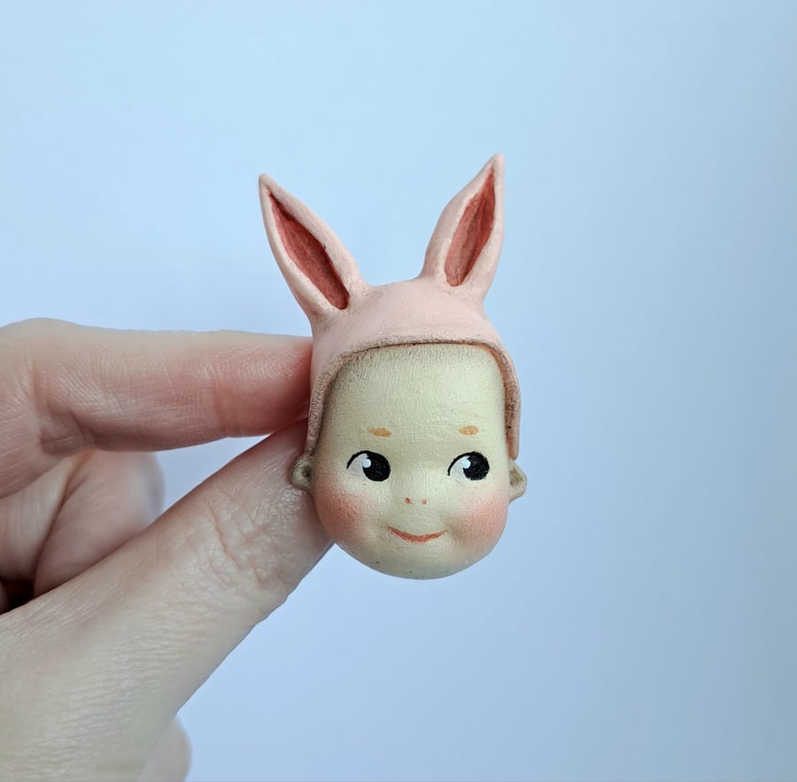 Peach Kewpie Bunny Brooch 