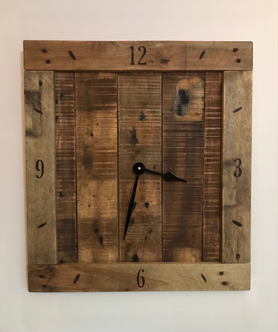 Rustic pallet wood wall clock. Large Square 52cm X 58cm. Free Postage!