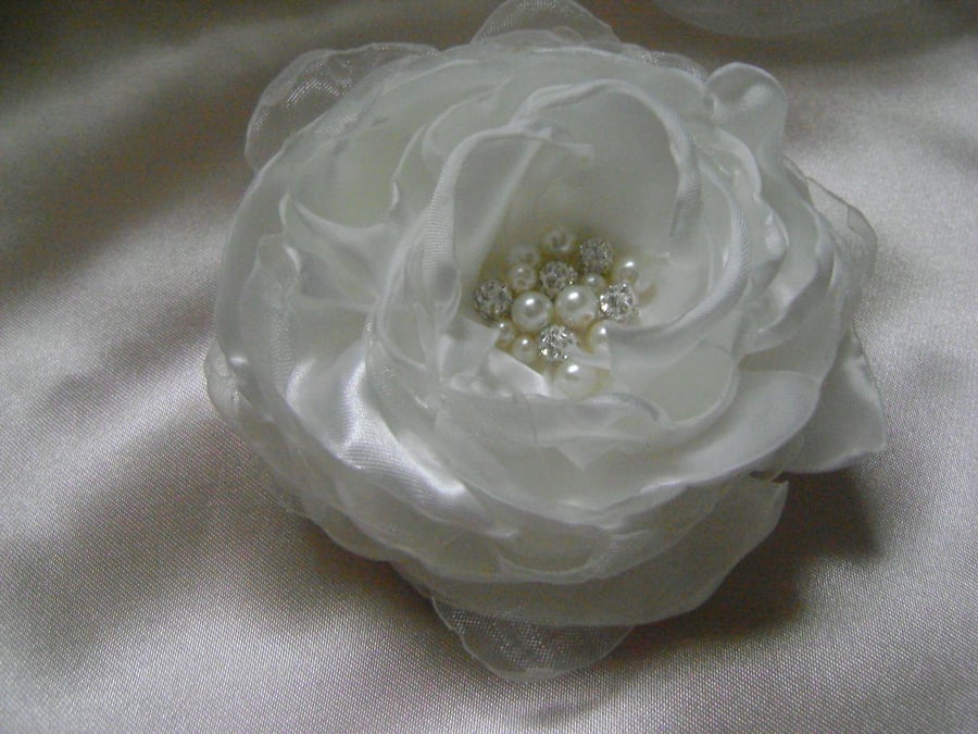 Ivory Silky Jewelled Bridal Hair Flower