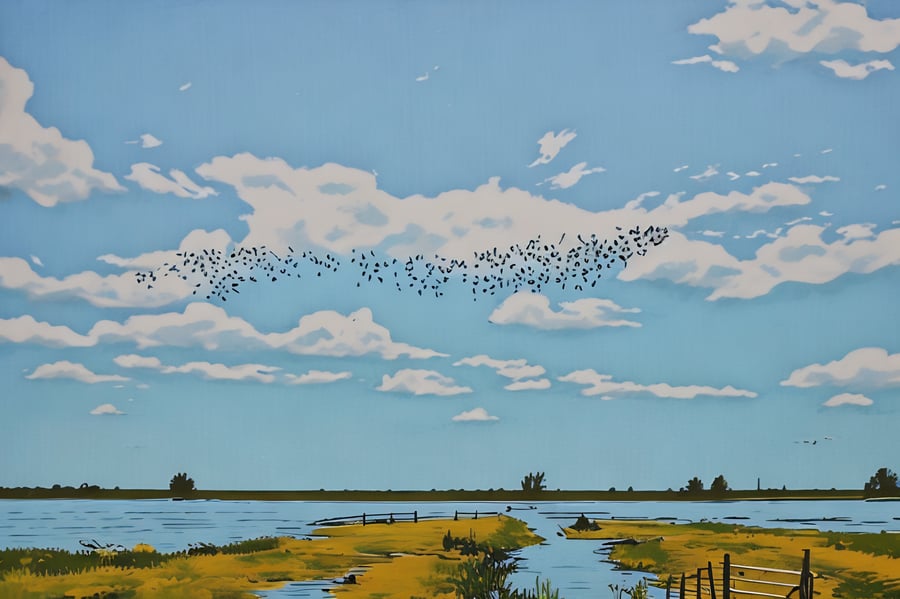 A4 Print Of Murmuration on Welney Wetland Norfolk 