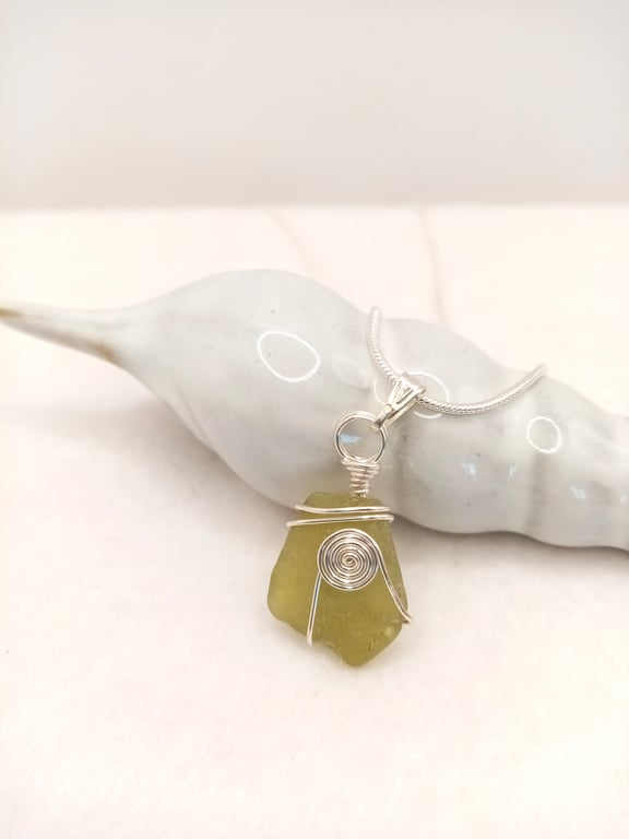 Wire Wrapped Sea Glass Necklace, Sea Glass, Gifts for her, Free Postage
