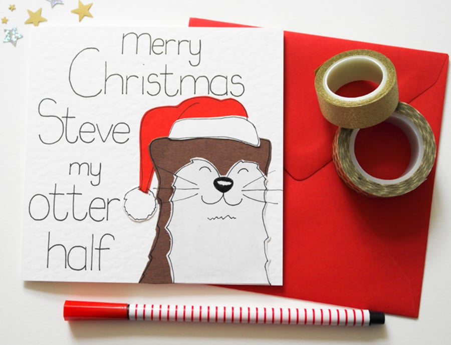 Personalised Otter Christmas cards, Card for Boyfriend,Girlfriend, Husband, wife
