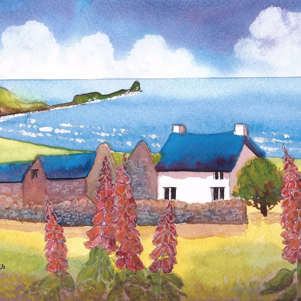 The Old Rectory, Rhossili Bay, Gower - Original Watercolour in 14 x 11 '' Mount