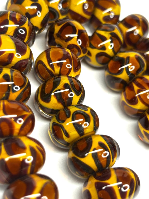Handmade leopard print patterned lamp work glass beads