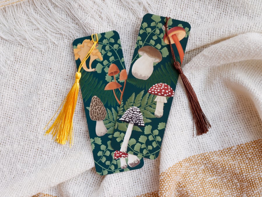 Mushroom and Fern Bookmark with Tassel