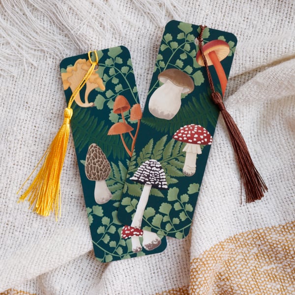 Mushroom and Fern Bookmark with Tassel