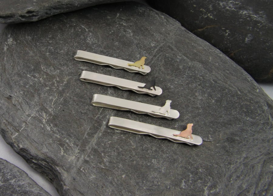 Labrador Retriever Dog Silhouette Sterling Silver Tie Clip