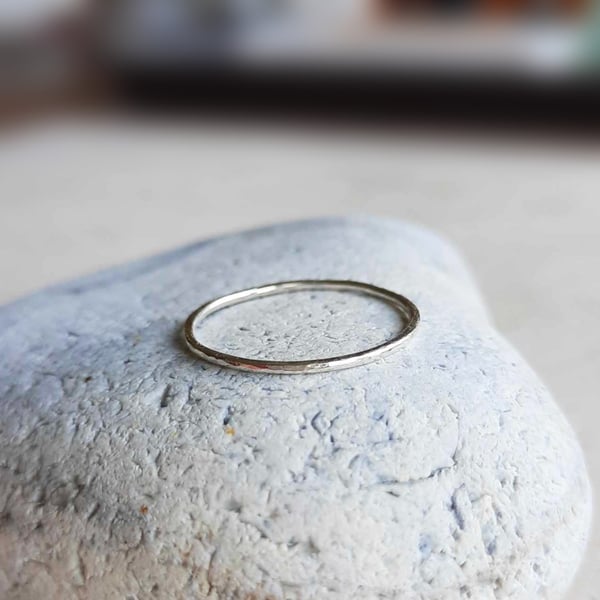 Extra Thin Recycled Sterling Silver Ring - Hammer Textured 