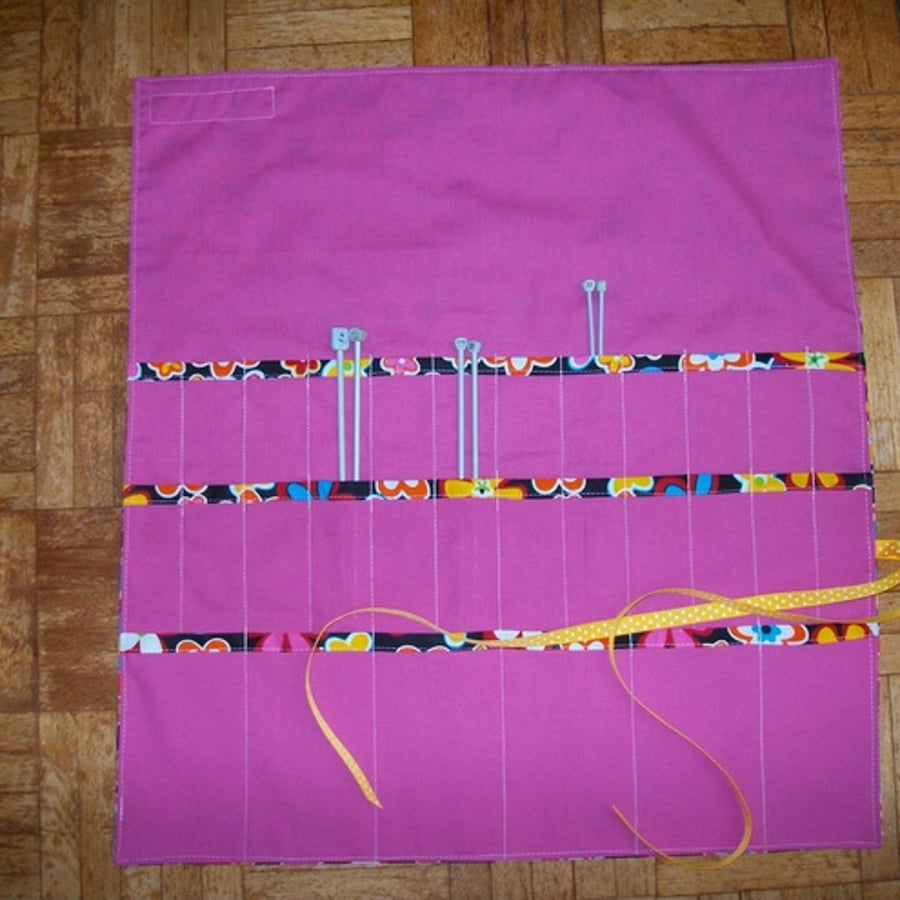 Roll Up Knitting Needle Case in Bright  Flower Fabric