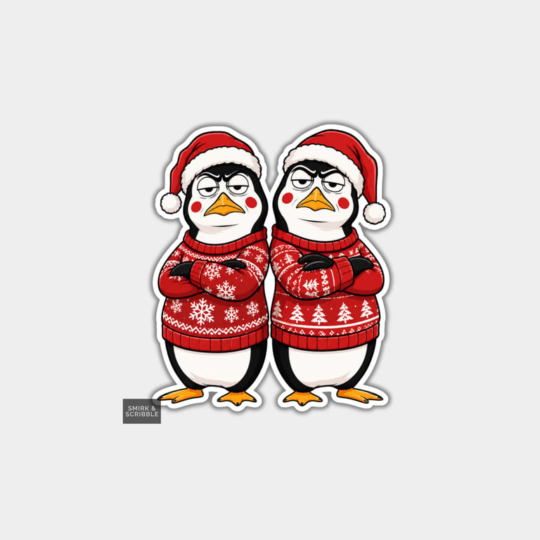 Funny Christmas Sticker Vinyl Xmas Decal For Adults - Grumpy Penguins
