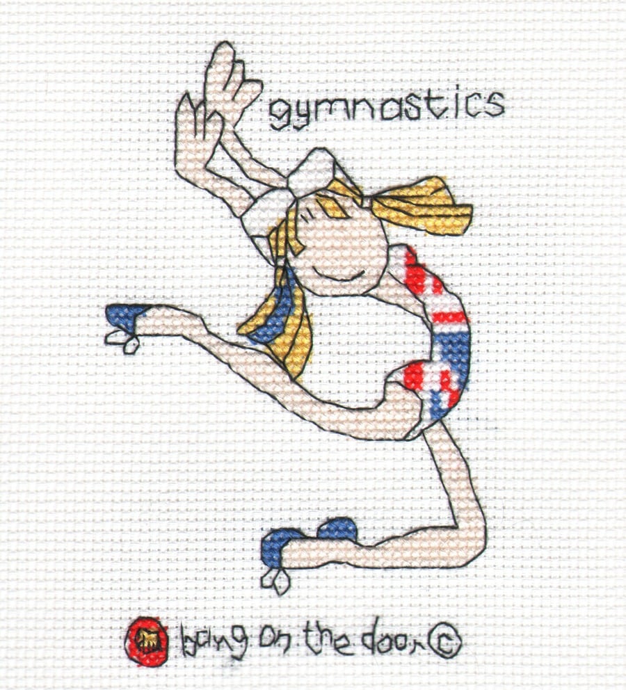 Bang on the door - mini gymnastics jumping cross stitch kit