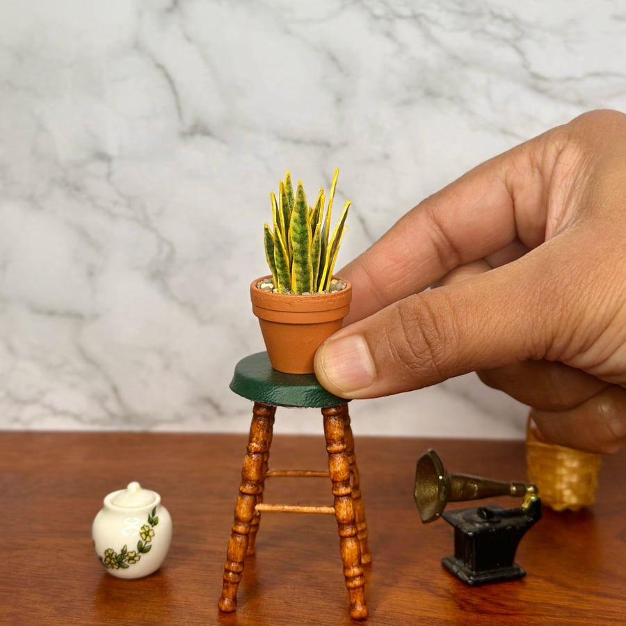 Miniature Snake Plant - Handmade , 1:12 Scale, Dollhouse plant