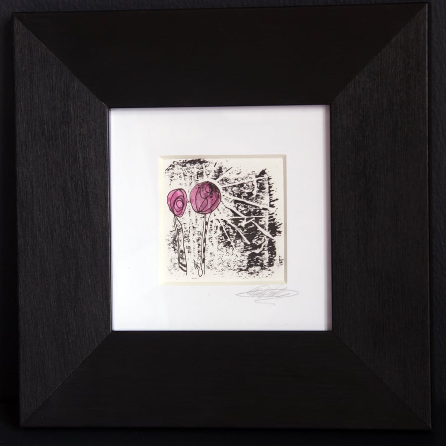 Eccentric Ink Artwork - Original Linocut Print in upcycled frame.