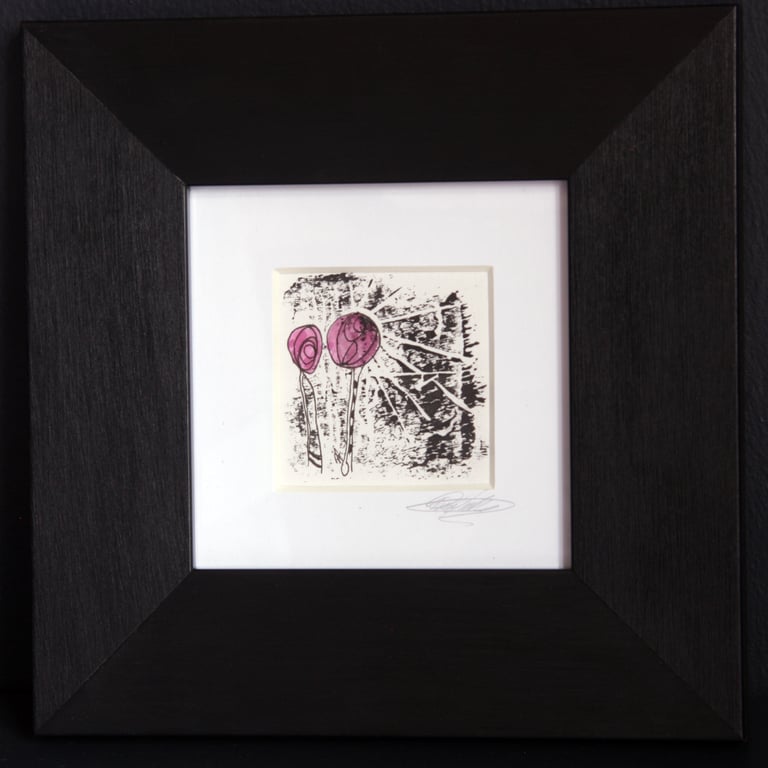 Eccentric Ink Artwork - Original Linocut Print in upcycled frame.