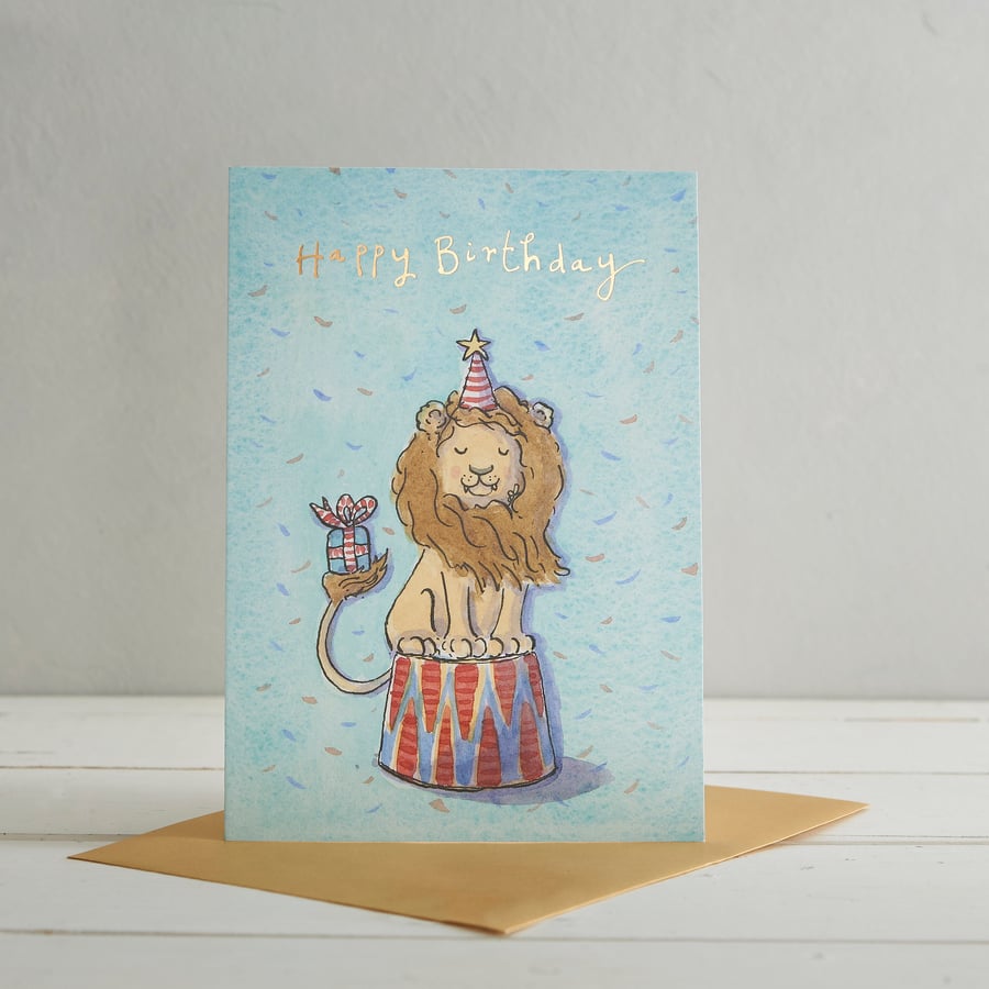 Happy Birthday Circus Lion Greetings Card