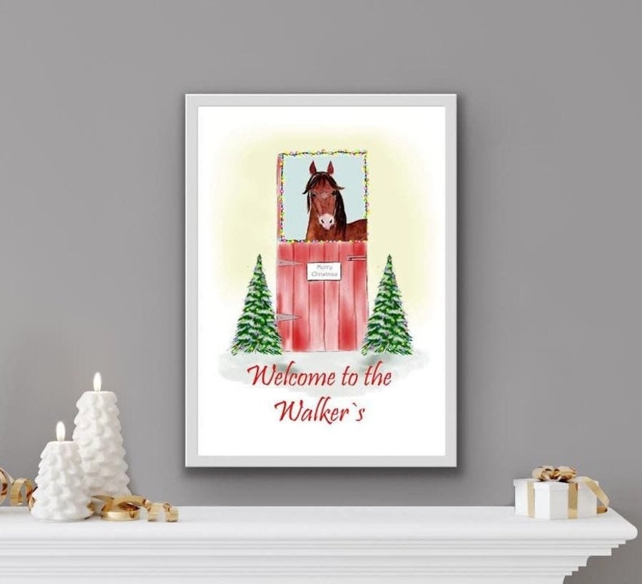 Personalised Christmas Print with HorsePony ,Seasonal prints, Horse decorations