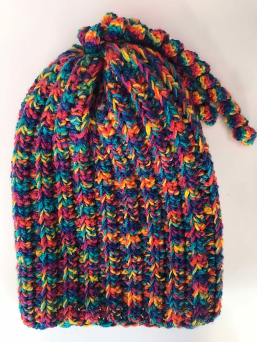 Handmade crocheted ribbed hat Multicolor