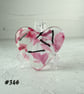 Pink and black fused glass heart pocket hug with stand 5x4.5cm handcrafted (346)