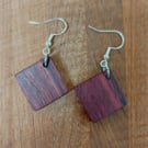 Handmade Wooden Earrings - Geometric Squares in Purpleheart