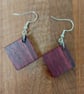 Handmade Wooden Earrings - Geometric Squares in Purpleheart