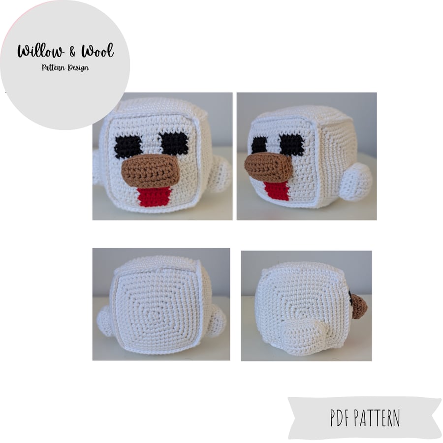 Minecraft Inspired Chicken Cube - PDF Crochet Pattern