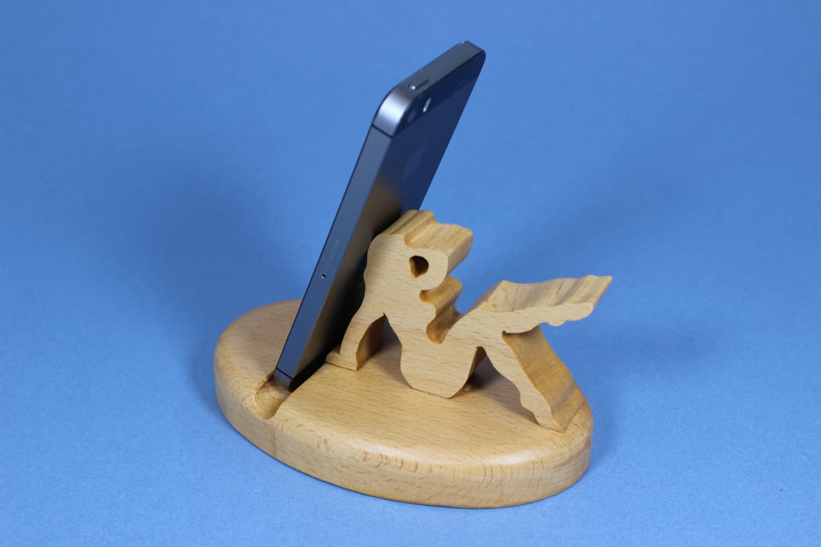 Handcrafted Beech Wood Recling Girl Phone Stand – Novelty Mobile Holder