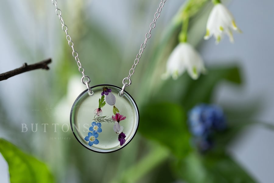 Personalised Initial Necklace in Real Flowers