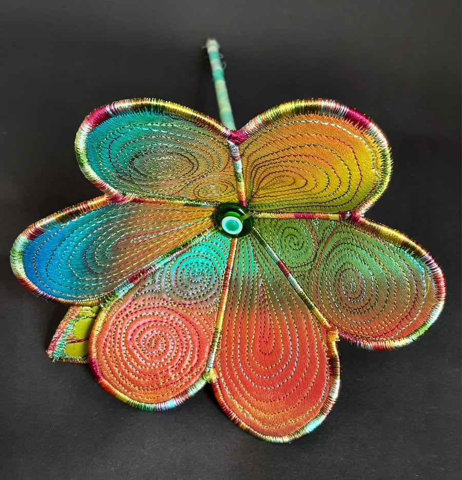 Textile Art Flower in Rainbow Colours 