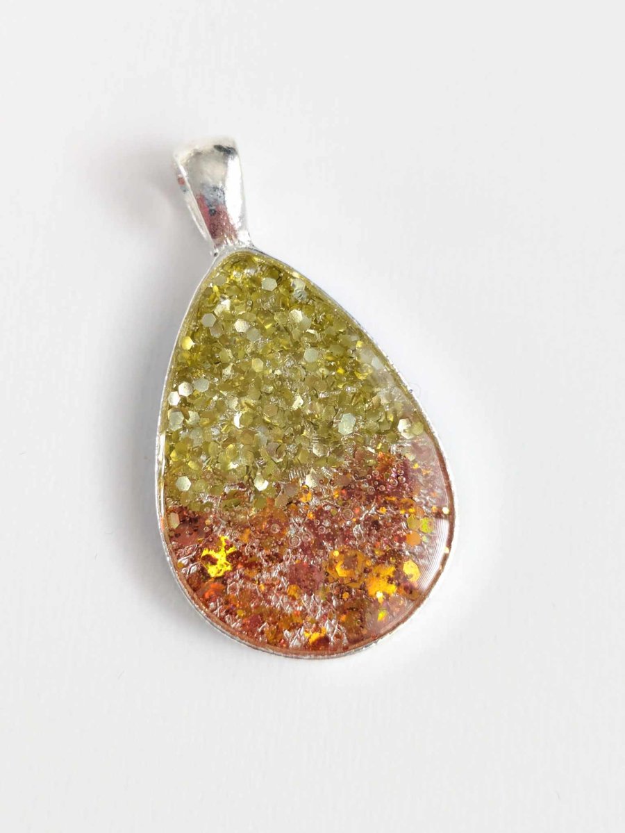 Teardrop Resin Pendant With Gold & Copper Glitter