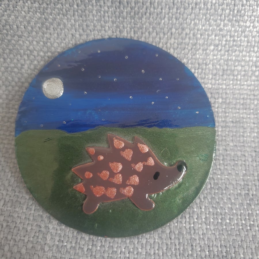 Recycled cute hedgehog brooch