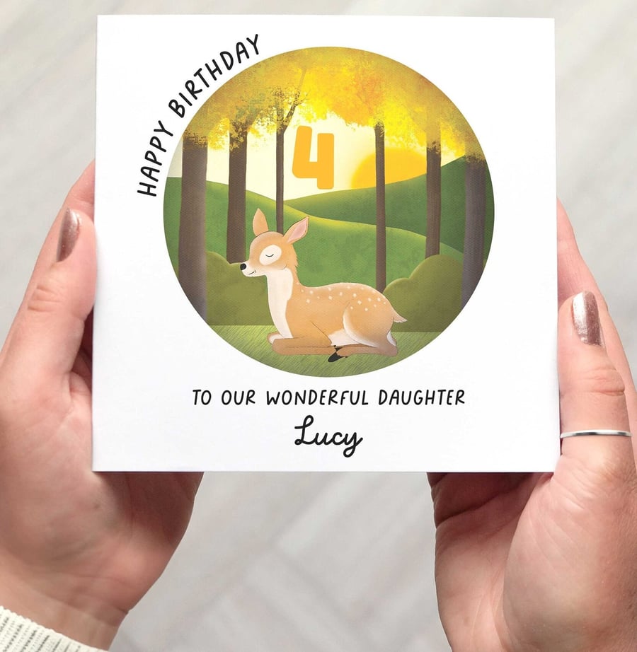 Fawn Cute Birthday Card for Children, Can be Customised for Any Age