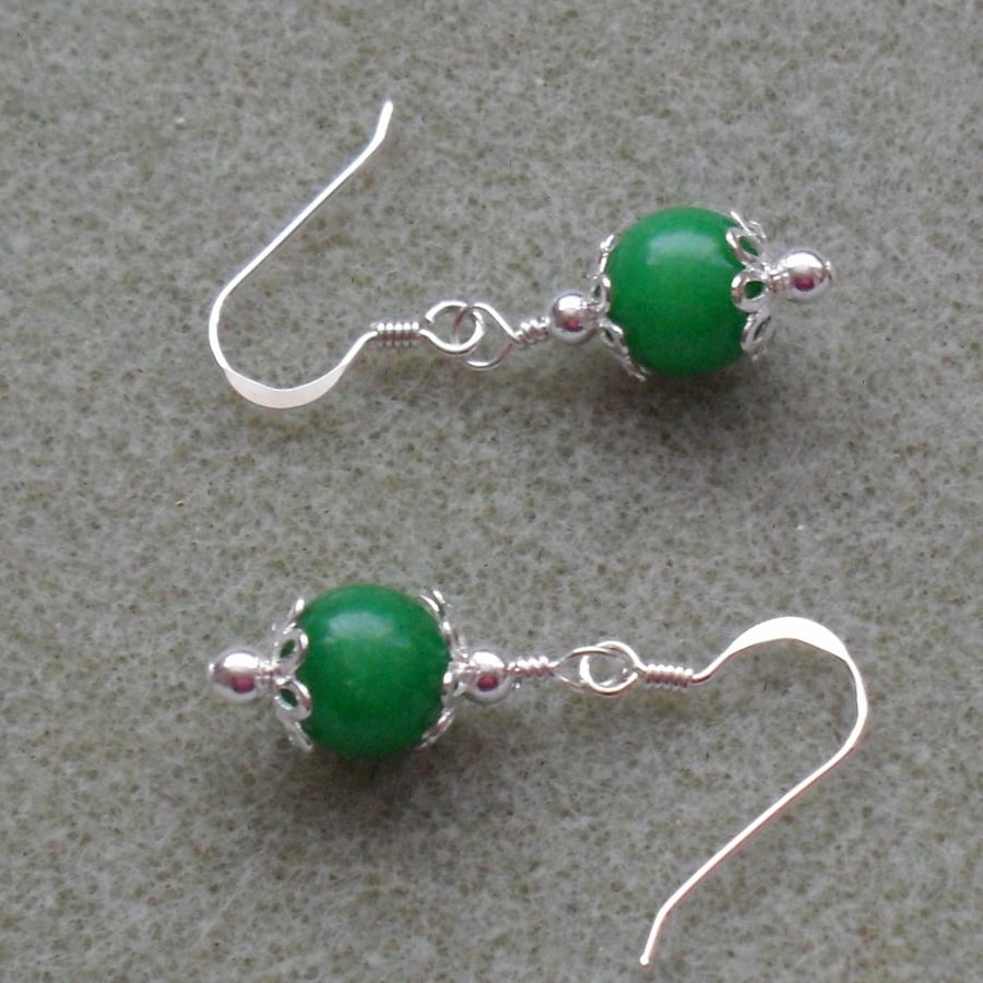 Sterling Silver Emerald Green Quartzite Drop Earrings