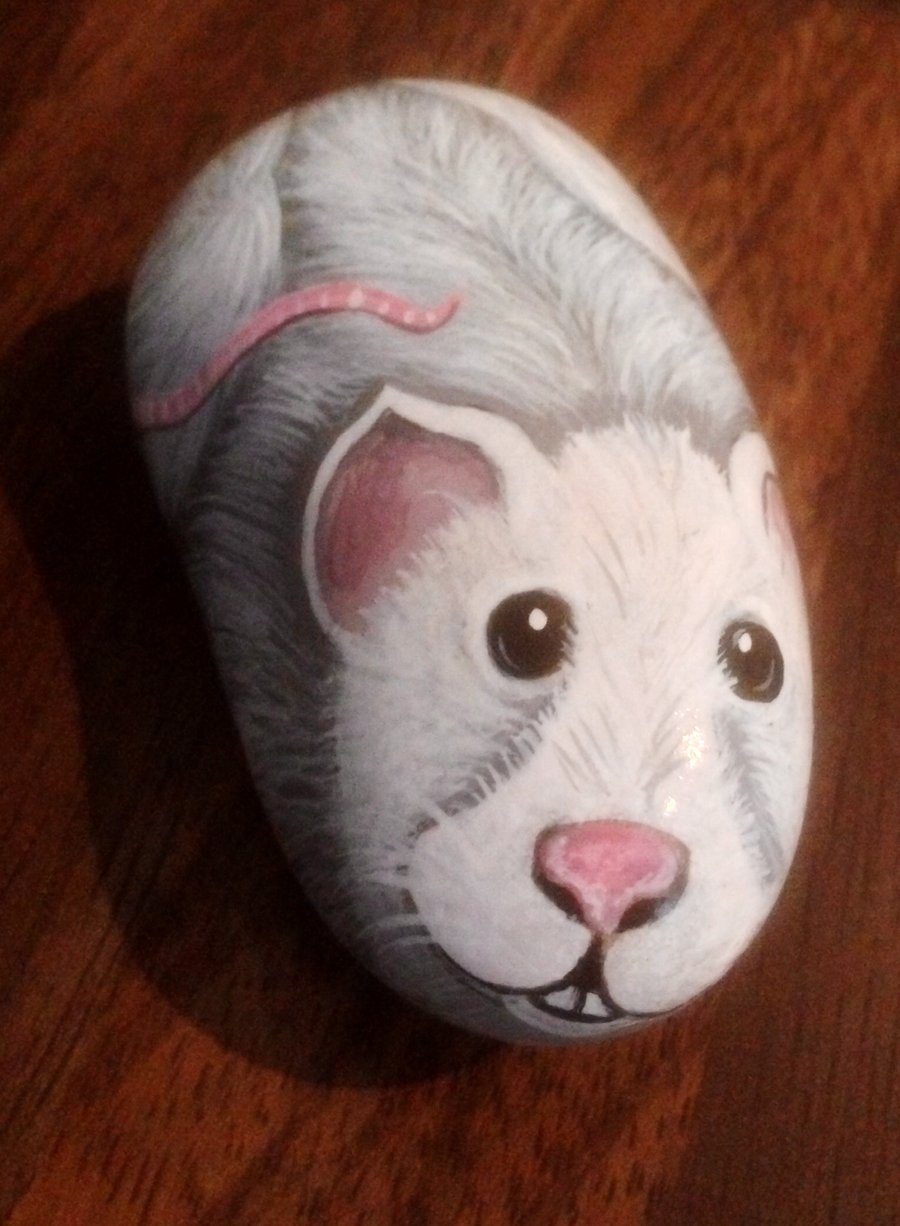 Pet mouse hand painted on stone 