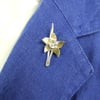 Daffodil Lapel Pin Brooch, Brass and Sterling Silver Floral Pin 