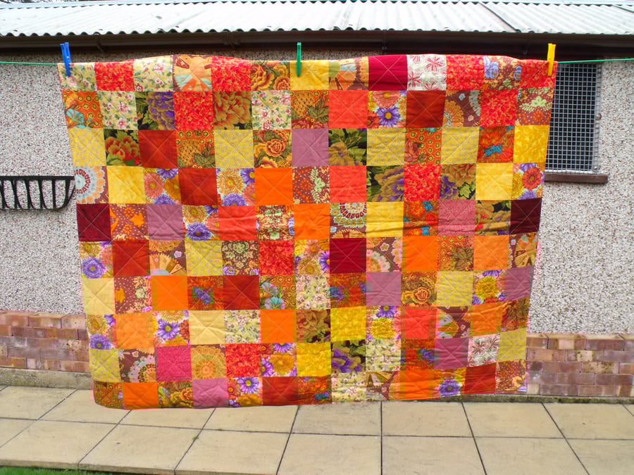 bright ethnic quilted sofa throw, patchwork wall hanging quilt or blanket