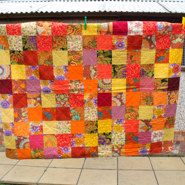bright ethnic quilted sofa throw, patchwork wall hanging quilt or blanket