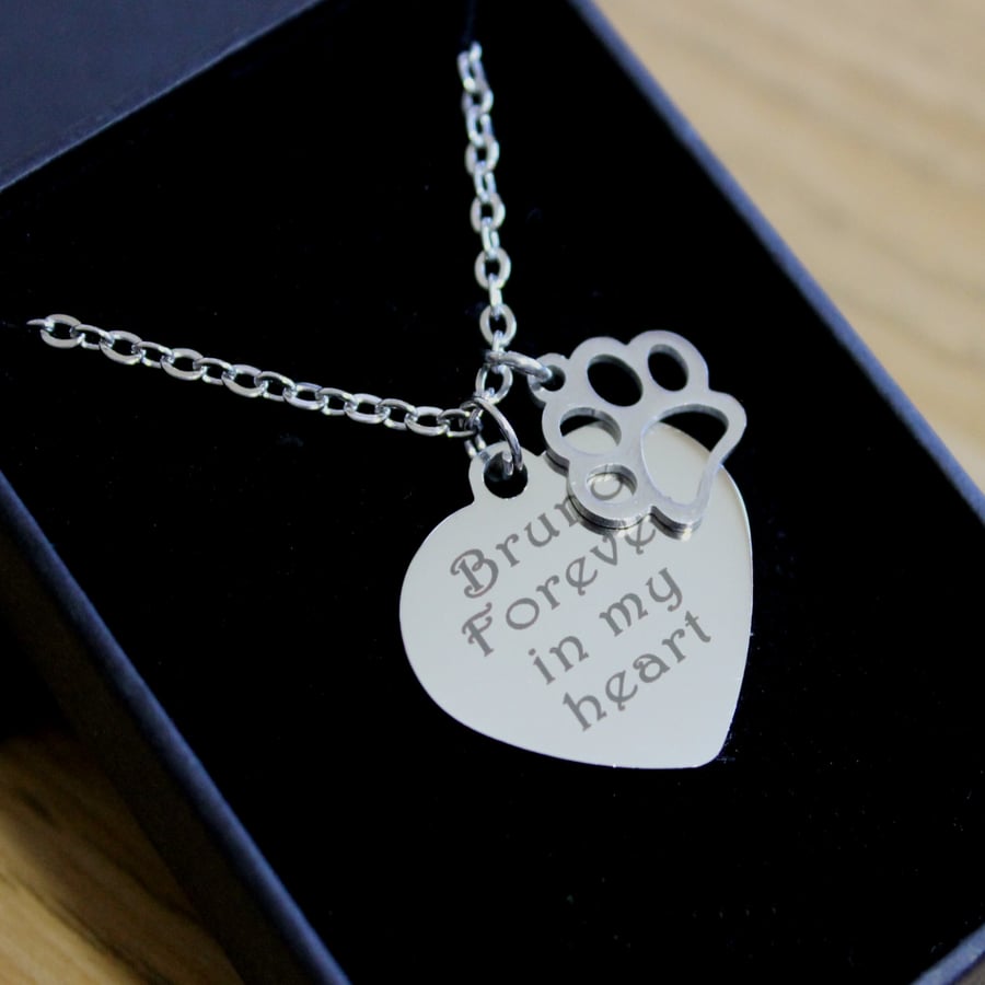 Personalised Engraved Necklace Paw Charm Pet Loss Memorial Jewellery Gifts