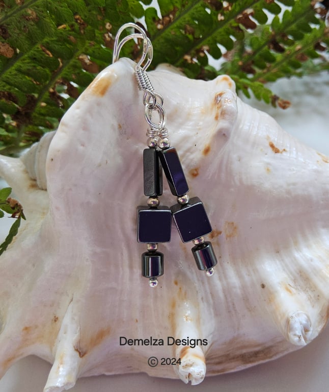 Designer Heamotite Earrings Sterling Silver Earring Wires