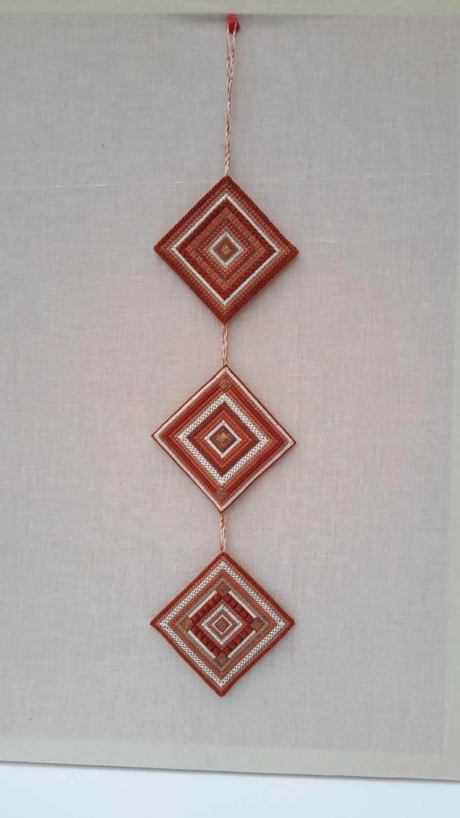 Reduced, Triple Needlepoint Wall Hanging, Unique Hand Embroidered Tiles