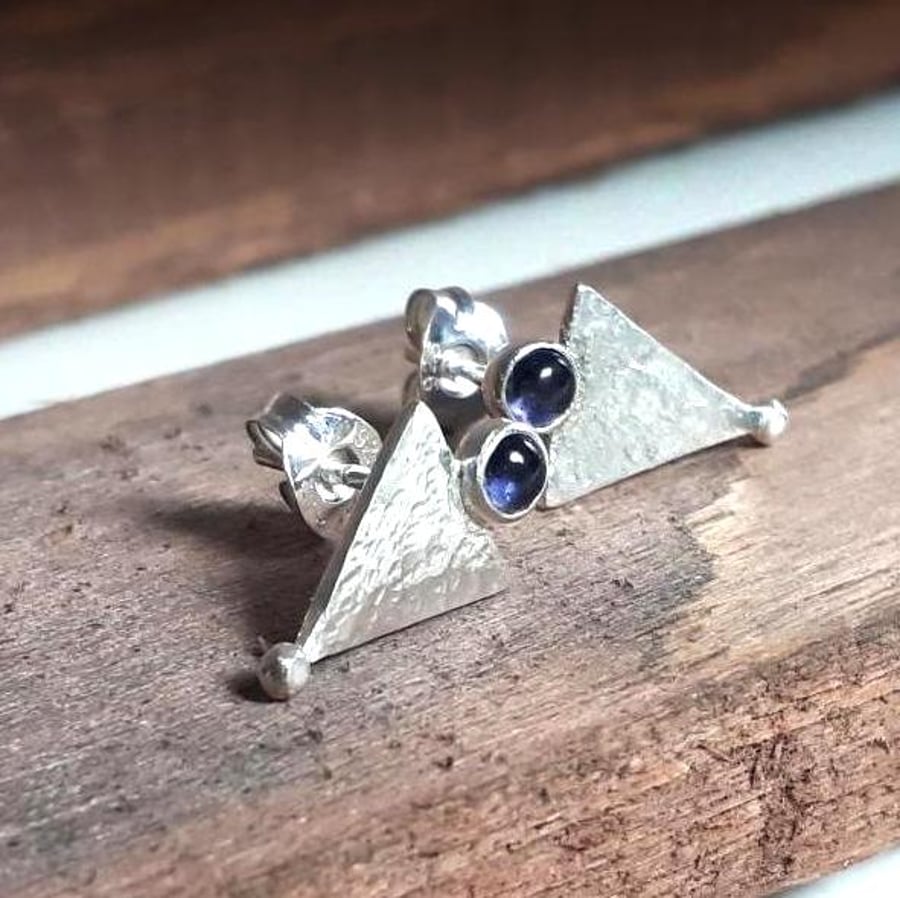 STERLING SILVER Iolite stud earrings, Handmade Urban Jewellery