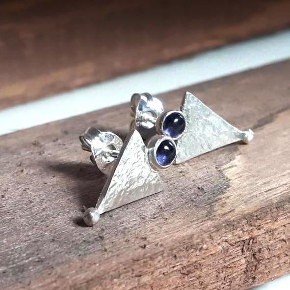STERLING SILVER Iolite stud earrings, Handmade Urban Jewellery