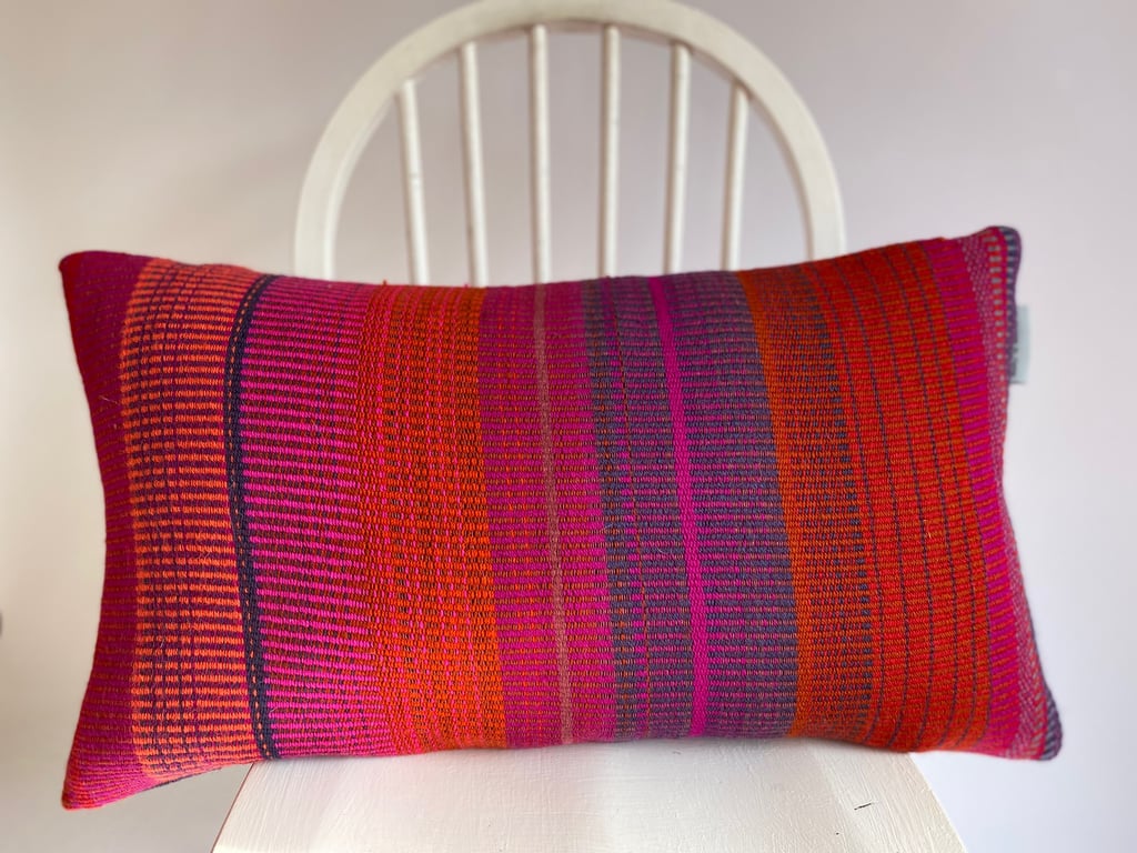 Hand woven 100% wool cushion, designed and made by Yvonne Skelton