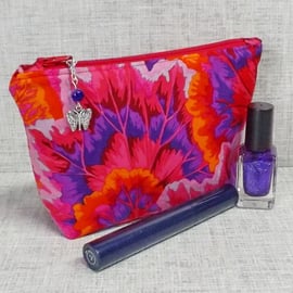 Make up bag, zipped pouch, cosmetic bag, floral.