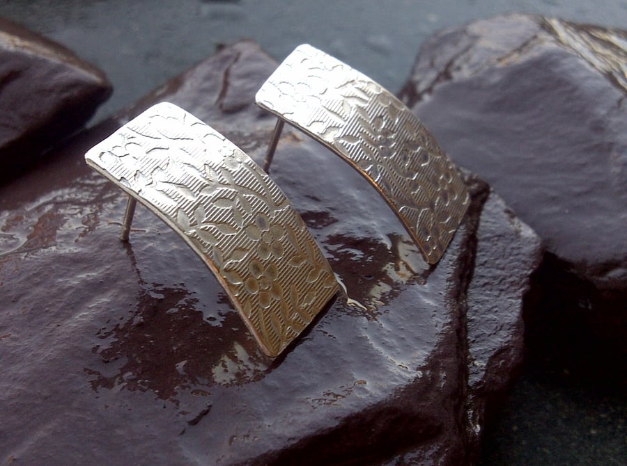 Textured Silver Curve Earrings