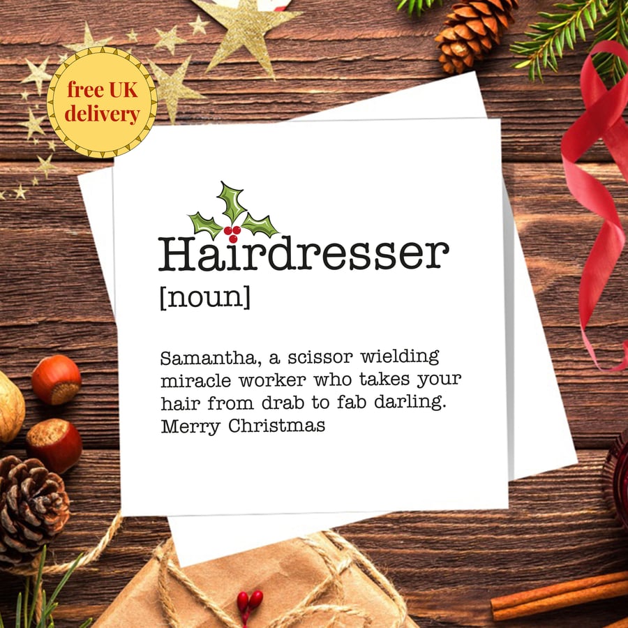 Hairdresser Definition Christmas Card - personalised, blank inside